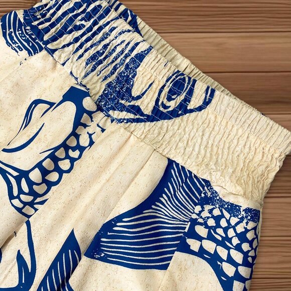 Apricot Casual Women's Vacation Wide Leg Pants with Fish Print Waistband - Picture 3 of 6